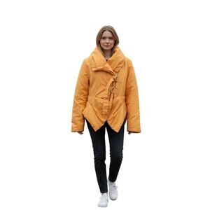 Airfield Orange Asymmetrical Puffer Jacket Women 36 Designer Wrap Coat EUROCORE